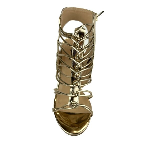 Qupid JEALOUS-18 Multi-Straps Heel Dress Sandals Champagne Shiny Metallic Size 7 - Picture 7 of 10